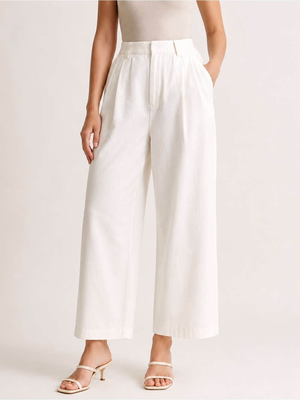 GAP Cream Wide-Leg High-Rise Trousers